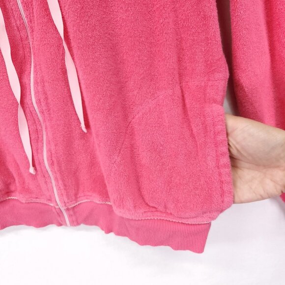 Lilly Pulitzer Full Zip Hoodie Size Large Y2K Pink Terry Cloth Jacket Pockets - Picture 9 of 12